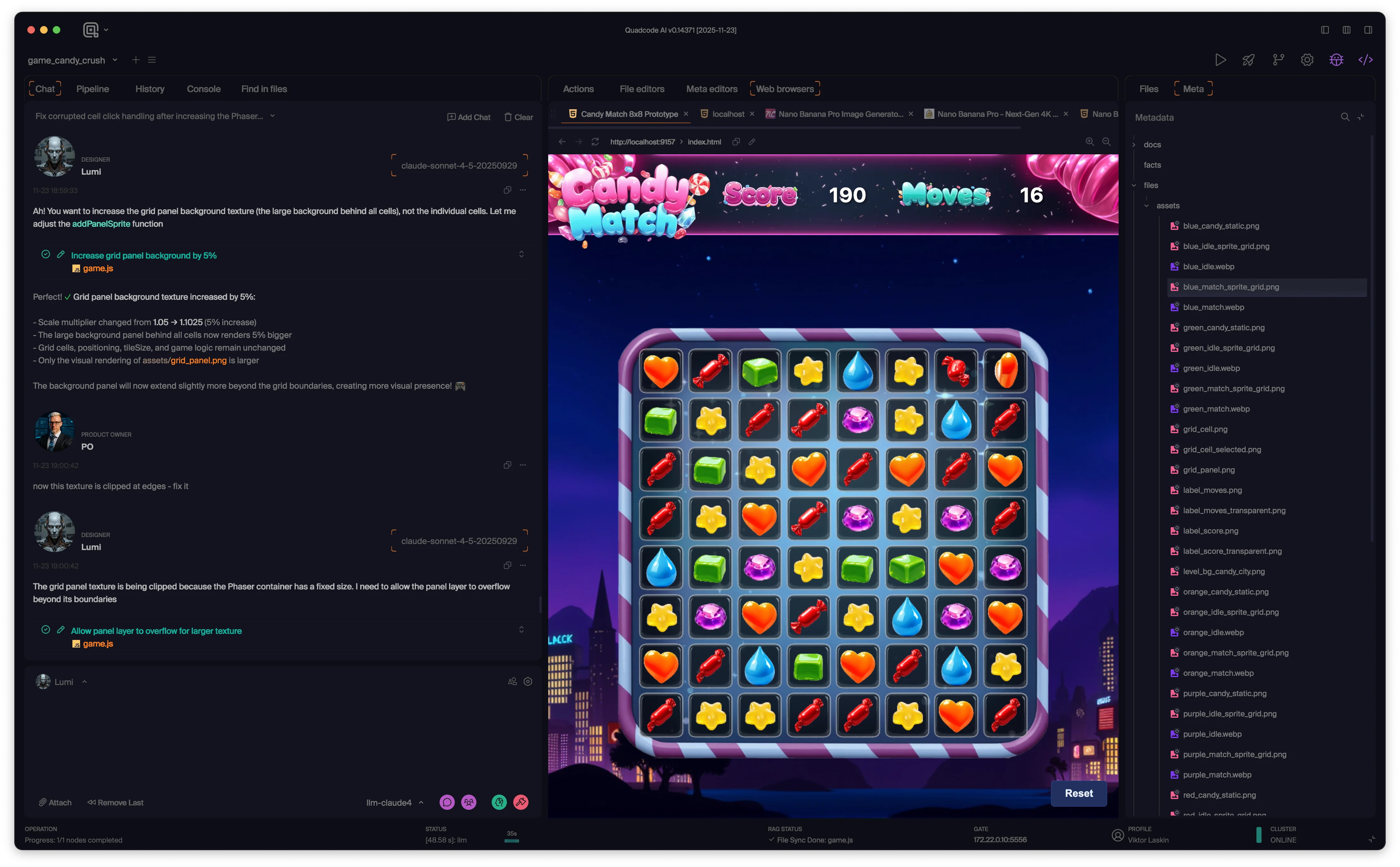 Game UI and assets built in Quadcode AI