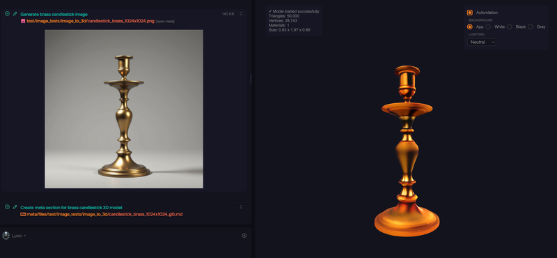 Image to 3D generation inside Quadcode AI