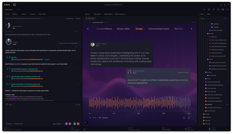 Music and sound effects generation inside Quadcode AI